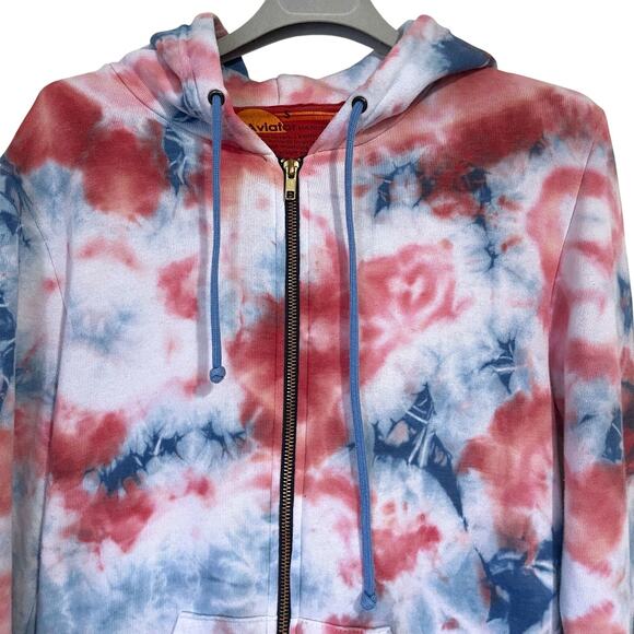 AVIATOR NATION Tie Dye Full Zip Sweatshirt Hoodie in Red Blue White Size S - Picture 3 of 14